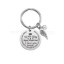 Stainless Steel Keychain, Quote Pendants, Wing with Word, Stainless Steel Color, 3cm(KEYC-WH0022-011)