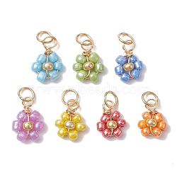Opaque Glass Charms, with Jump Ring, Flower, Mixed Color, 11~12.5x8~9x4mm, 7pcs/set(PALLOY-JF02560-02)