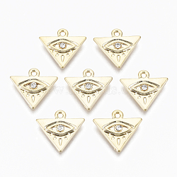 Alloy Pendants, with Crystal Rhinestone, Cadmium Free & Nickel Free & Lead Free, Triangle with Eye, Real 18K Gold Plated, 14x15x2.5mm, Hole: 1.5mm(X-PALLOY-S135-012-NR)