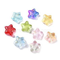 Transparent Spray Painted Frosted Glass Beads, with Glitter Power, Star, Mixed Color, 8x8x4mm, Hole: 1mm(GLAA-NH0003-01)