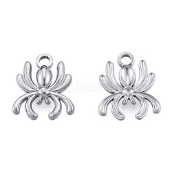 Non-Tarnish 201 Stainless Steel Charms, Spider, Stainless Steel Color, 15x13x2mm, Hole: 2mm(STAS-N098-221P)