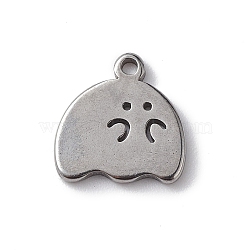 304 Stainless Steel Pendants, Ghost Charm, Stainless Steel Color, 10x9x1mm, Hole: 1mm(STAS-E190-02P)