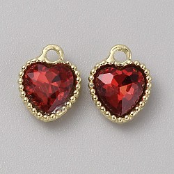 Glass Pendants, with Light Gold Alloy Finding, Heart Charms, Dark Red, 13x10.5x4mm, Hole: 2mm(GLAA-TAC0004-07LG-B04)