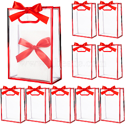 12Pcs Rectangle Plastic Gift Bags, Candy Tote for Birthday, Wedding, with 23M Stain Ribbon, Red, 26x18x0.2cm(ABAG-SP0001-07C)