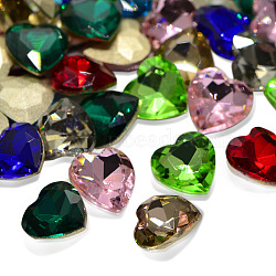Faceted Heart Glass Rhinestone Pointed Back Cabochons, Back Plated, Mixed Color, 10x10x4mm(RGLA-A020-10x10mm-M)