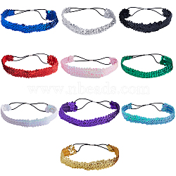 10Pcs 10 Color Wide Stretch Sparkling Polyester Headband, Elastic Sequin Headband, Hair Accessories for Girls, Mixed Color, 197x27x1.4mm, 1pc/color(OHAR-GF0001-26)