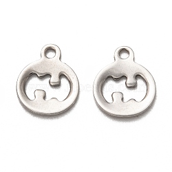 201 Stainless Steel Charms, Laser Cut, Pumpkin, Stainless Steel Color, 11x9.5x1mm, Hole: 1.4mm(STAS-I172-46P)