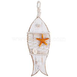 Wooden Pendant Decorations, Home Hanging Ornaments, with Polyester Ropes, Fish, White, 304mm(AJEW-WH20020-155B)