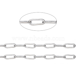Brass Paperclip Chains, Flat Oval, Drawn Elongated Cable Chains, Soldered, Long-Lasting Plated, Cadmium Free & Nickel Free & Lead Free, Platinum, 9x3.5x0.7mm, about 6.56 Feet(2m)/roll(X-CHC-S008-001A-P)