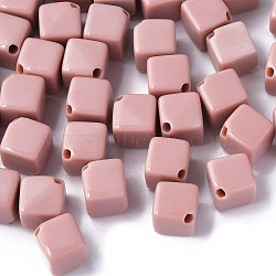 Opaque Acrylic Beads, Cube, Pink, 13x14.5x14.5mm, Hole: 2mm, about 530pcs/500g(MACR-S373-135-A14)