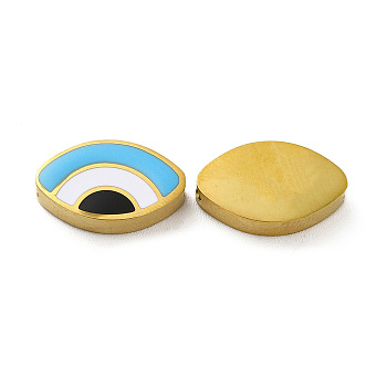 Ion Plating(IP) 304 Stainless Steel Beads, with Enamel, Real 18K Gold Plated, Eye, White, 8x13.5x3mm, Hole: 1.8mm