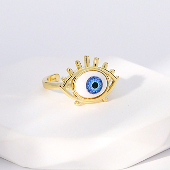 Evil Eye Stainless Steel Open Cuff Rings for Women, Golden, Eye, No Size