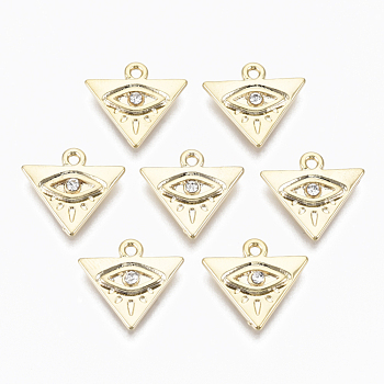 Alloy Pendants, with Crystal Rhinestone, Cadmium Free & Nickel Free & Lead Free, Triangle with Eye, Real 18K Gold Plated, 14x15x2.5mm, Hole: 1.5mm