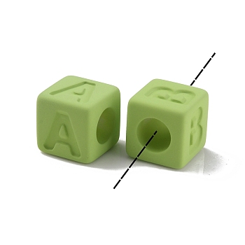 Rubberized Style Opaque Acrylic Beads, Square, Green Yellow, 12x12x12mm, Hole: 7mm