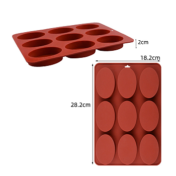 DIY Soap Food Grade Silicone Molds, for Handmade Soap Making, 9 Cavities, Oval, Mixed Color, 282x182x20mm