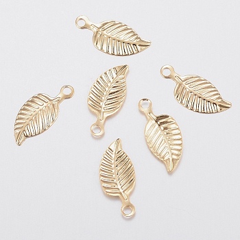 304 Stainless Steel Charms, Leaf, Golden, 14.5x6x0.5mm, Hole: 1.2mm
