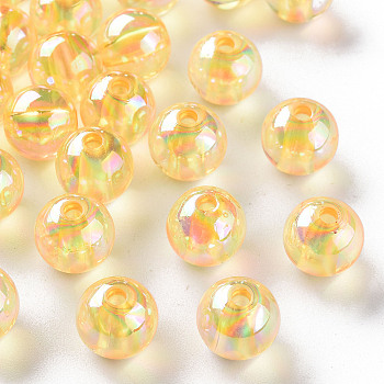 Transparent Acrylic Beads, AB Color Plated, Round, Gold, 10x9mm, Hole: 2mm, about 940pcs/500g