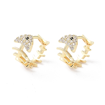Brass Micro Pave Cubic Zirconia Hoop Earrings, Fish Bone, Real 18K Gold Plated, 11x6mm