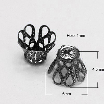 Iron Bead Caps, Gunmetal, 6x4.5mm, Hole: 1mm, about 540pcs/50g