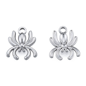 201 Stainless Steel Charms, Spider, Stainless Steel Color, 15x13x2mm, Hole: 2mm