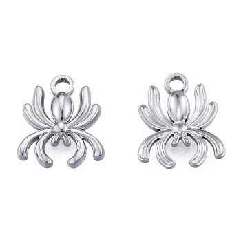 Non-Tarnish 201 Stainless Steel Charms, Spider, Stainless Steel Color, 15x13x2mm, Hole: 2mm