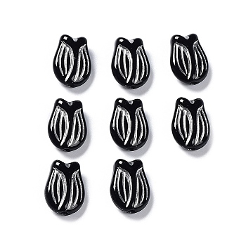 Plating Opaque Acrylic Beads, Metal Enlaced, Tulip, Black, 16x11.5x7mm, Hole: 2mm, about 670pcs/500g