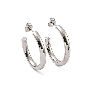 304 Stainless Steel Stud Earrings for Women, C-Shaped, Stainless Steel Color, 31x4mm, Pin: 0.7mm