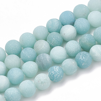 Natural Amazonite Beads Strands, Frosted, Grade A, Round, 6mm, Hole: 1mm, about 63pcs/strand, 15.5 inch