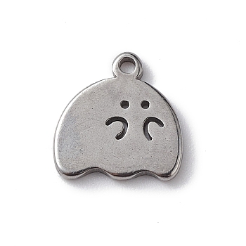 304 Stainless Steel Pendants, Ghost Charm, Stainless Steel Color, 10x9x1mm, Hole: 1mm