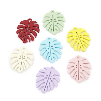 Spray Painted Alloy Pendants, Long-Lasting Plated, Lead Free & Cadmium Free, Leaf, Mixed Color, 21.5x16.5x1mm, Hole: 1.6mm
