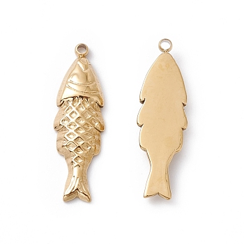 Ion Plating(IP) 304 Stainless Steel Pendants, Fish, Real 24K Gold Plated, 22.5x7x2.5mm, Hole: 1mm