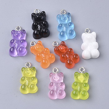 Resin Pendants, with Platinum Tone Iron Loop, Imitation Food, Bear, Mixed Color, 20.5~22.5x11.5x7mm, Hole: 2mm