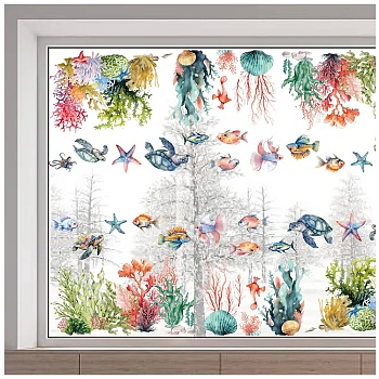 PVC Window Static Stickers, Rectangle Shape, for Window Decoration, Fish, 380x1160mm