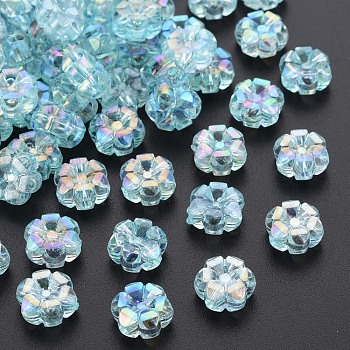 Transparent Acrylic Beads, AB Color Plated, Flower, Light Sky Blue, 10x5mm, Hole: 1.8mm, about 1650pcs/500g