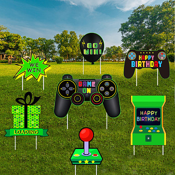 Plastic Yard Signs Display Decorations, for Outdoor Garden Decoration, Game Themed Mixed Shapes, Green, 199x251x4mm