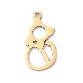 201 Stainless Steel Pendants, Cat Shape Charms, Real 18K Gold Plated, 18x9x1mm, Hole: 1.4mm