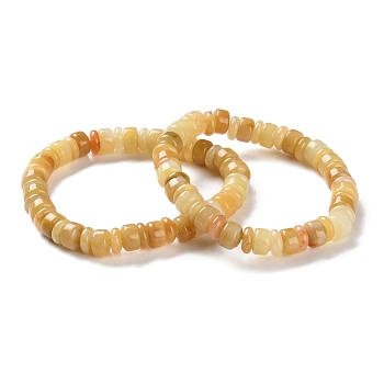 Natural Yellow Jade Beads Stretch Bracelets for Women Men, Flat Round, Inner Diameter: 2-1/8 inch(5.4cm)