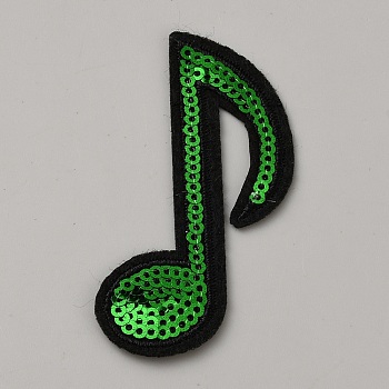 Polyester Clothing Patches, Musical Note, with Bead Clips, Green, 70x40x1.5mm