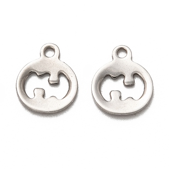 201 Stainless Steel Charms, Laser Cut, Pumpkin, Stainless Steel Color, 11x9.5x1mm, Hole: 1.4mm