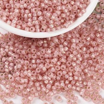 MIYUKI Round Rocailles Beads, Japanese Seed Beads, 8/0, (RR642) Dyed Salmon Silverlined Alabaster, 3mm, Hole: 1mm, about 422~455pcs/10g
