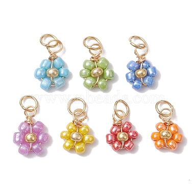 Light Gold Mixed Color Flower Glass Charms