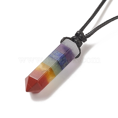 Natural & Synthetic Mixed Gemstone Bullet Pendant Necklace with Waxed Cords for Women(NJEW-M196-02B)-4