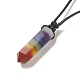 Natural & Synthetic Mixed Gemstone Bullet Pendant Necklace with Waxed Cords for Women(NJEW-M196-02B)-4