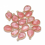Cherry Quartz Glass Pendants, with Golden Tone Brass Findings, Faceted, Teardrop, 23x14~15x6~7mm, Hole: 2mm(X-G-T073-03L)
