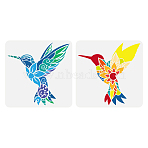 2Pcs 2 Styles PET Hollow Out Drawing Painting Stencils, for DIY Scrapbook, Photo Album, Hummingbird, 300x300mm, 1pc/style(DIY-WH0394-0373)
