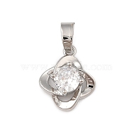 Brass Micro Pave Cubic Zirconia Pendants, with Jump Ring Charms, Clover, 13x11x5mm, Hole: 3x5mm(KK-U041-02P-02)