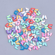 Handmade Polymer Clay Cabochons, Nail Art Decoration, Butterfly, Mixed Color, 4.5~5.5x6~7x0.5~1mm, about 1000pcs/bag(X-CLAY-S093-18)