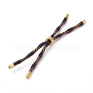 Nylon Cord Silder Bracelets, for Connector Charm Bracelet Making, with Rack Plating Golden Brass Findings, Long-Lasting Plated, Cadmium Free & Lead Free, Indigo, 8-5/8~9 inch(22~22.8cm), 0.3cm, Hole: 2.6mm(MAK-C003-03G-23)