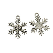 Tibetan Style Alloy Pendants, Cadmium Free & Lead Free, Snowflake, for Christmas, Antique Silver, 26x19x2mm, Hole: 2mm(TIBEP-3264-AS-RS)