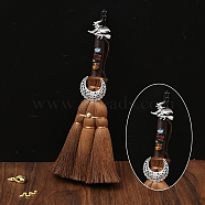 Wood Witch Broom with Synthetic Obsidian Pendant Decorations, for Interior Car Mirror Hanging Decorations, 240~290mm(AUTO-PW0001-15A)
